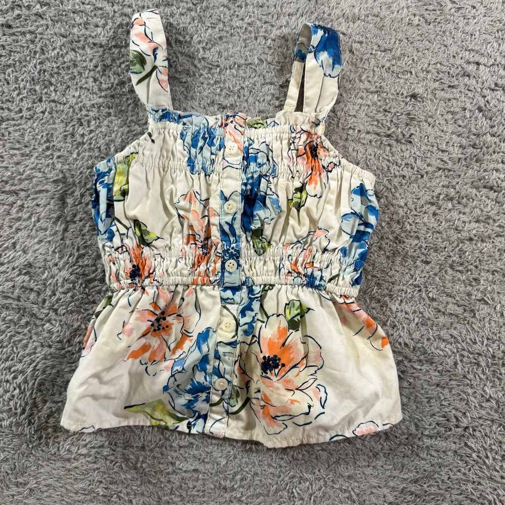 Abercrombie Kids Girls 7/8 Floral Smocked Button Front Tank Top Blue Orange